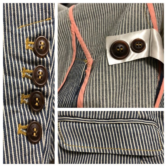 L.O.G.G. By H&M Women's Navy & White Striped Notch Collar Fitted Blazer - Picture 3 of 6